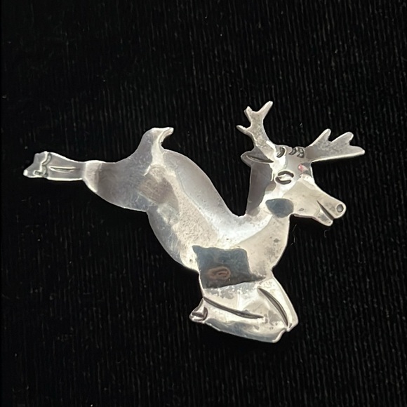 Taxco Mexico Sterling Silver Reindeer Brooch Cute Christmas Pin Vintage Mexican - Picture 7 of 8
